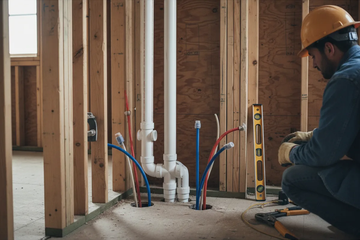 Drain and supply rough-in during Leak Detection in Pine Hall